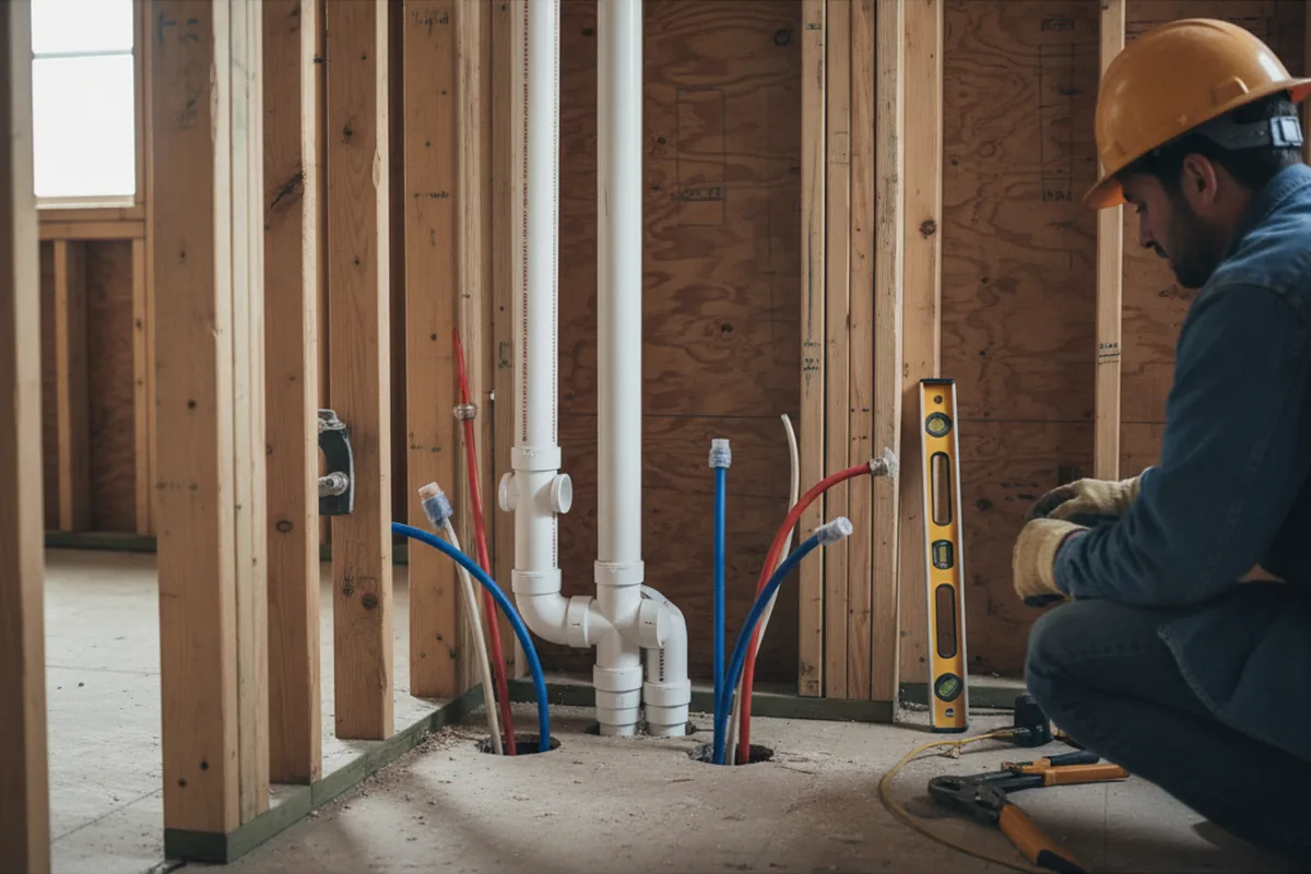 Drain and supply rough-in during Leak Detection in Fort Bragg